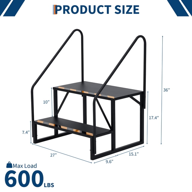 Kojooin Marches de VR avec Main Courante, Échelle d'Escalier Extérieure Universelle Robuste pour Roulotte, Piscine, Spa Ou Trampoline
