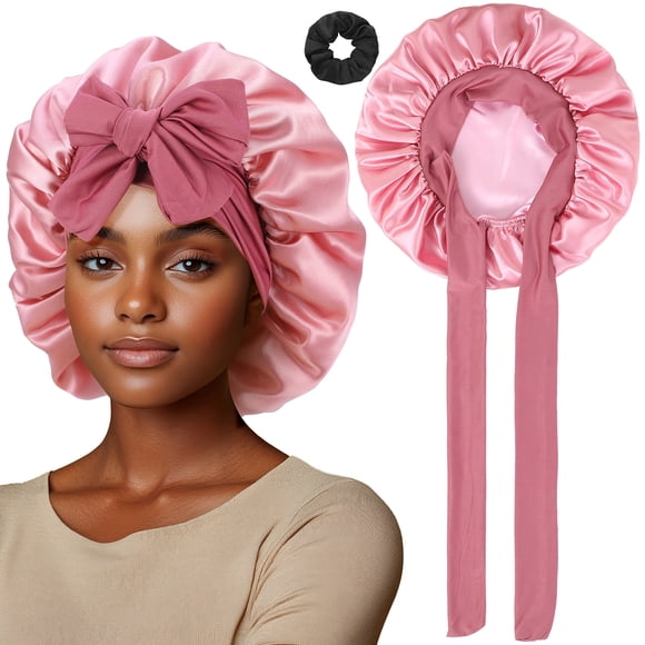 Auidy_6TXD Satin Bonnet, Silk Bonnet for Sleeping Women, Silk Sleep Cap Double Layer, Ajustable Hair Bonnet with Tie Band for Women Curly Hair