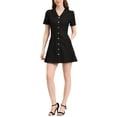thumbnail image 2 of INSPIRE CHIC Robe pour Femme Manches Courtes Boutonnée Vintage Col Rabattu Robes en Denim L Noir, 2 of 7
