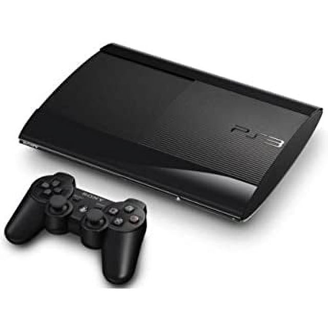 Remis à Neuf Playstation 3 PS3 Super Slim 250gb Système de Console Montré dans un design Noir Épuré. Comprend une Manette Noire Assortie, un Câble AV et un Câble d'Alimentation. la Console Est Environ 25 % Plus Petite et 20 % Plus Légère Que la PS3 standard, Offrant une Expérience de Jeu Compacte et Légère. Idéal pour Accéder à internet pour Télécharger des Jeux Ou Jouer à Partir d'Une Vaste Bibliothèque de Titres, en Ligne Ou en solo.