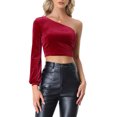 thumbnail image 1 of INSPIRE CHIC Hauts Courts à une Épaule à Manches Longues en Velours pour Femmes Rouge Vin G, 1 of 5