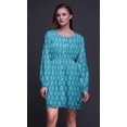 thumbnail image 3 of Bimba Robe Midi à Manches Longues Imprimé Floral Damassé Pochoir Bleu Vêtements pour Femmes-Large, 3 of 7
