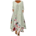 thumbnail image 2 of Robe Maxi d'Été pour Femmes à Manches Mi-Longues, Col, Décontractée, Ample, Longue, de Plage, à Boutons, Grande Taille, Robe Bohème, Robe Soleil, Froncée, Fluide, Longue pour Femmes, 2 of 5