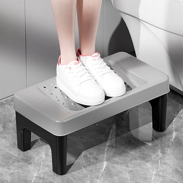 Toilet Step Stool for Squatting, Plastic Footrest with Foldable, Stackable Design, Non-Slip, Versatile Potty Assistance for Home and Bathroom Use, White/Gray/Blue, 40x22x17 cm