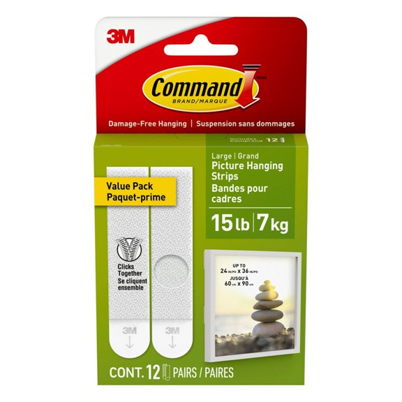 Command Picture Hanging Strips 17206-12EF, White, Large, 12 Adhesive Strips Per Pack