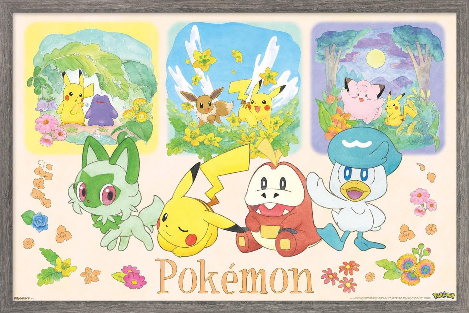 Pokémon: One Scene - Group Wall Poster, 14.725" x 22.375" Framed
