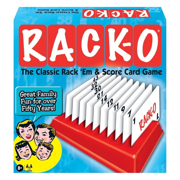 Winning Moves Games Rack-O, Classic Family Card Game, Number Sequencing Game for 2-4 Players, Includes 60 Playing Cards & 4 Plastic Racks, Ages 8+