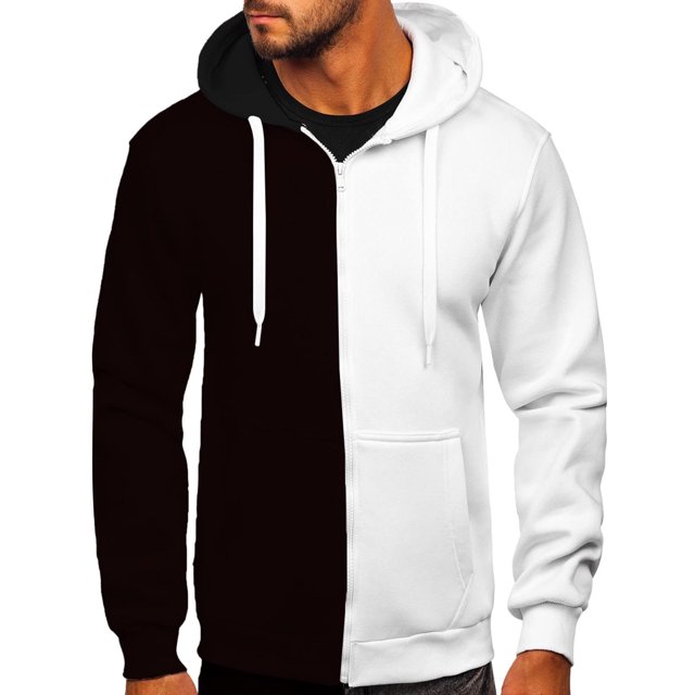 RKSTN Mens Hoodies Fall Winter Fashion Full Zipper Patchwork Color Sweatshirts Casual Sports Loose Drawstring Blouse Tops with Pockets