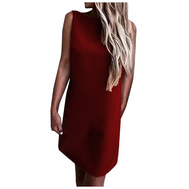 EQWLJWE Longue Robe pour Femmes Robe Unie Sans Manches Mode Dos Nu Jupe Robe