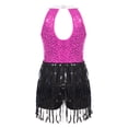 thumbnail image 4 of YONGHS Enfants Filles Paillettes Latin Jazz Robe de Danse à Franges Smoking Danse Moderne Justaucorps Combinaison Rose Vif 10, 4 of 7