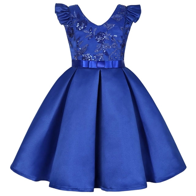 hoksml Robes d'Été, Robes pour Filles, Robe à Paillettes pour Enfants Jupe à Manches Volantées Robe Fille Festival Fête Robe Princesse Liquidation