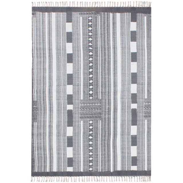 Casavani Hand made Cotton Geometric Carpet, Gray 5x5 Ft
