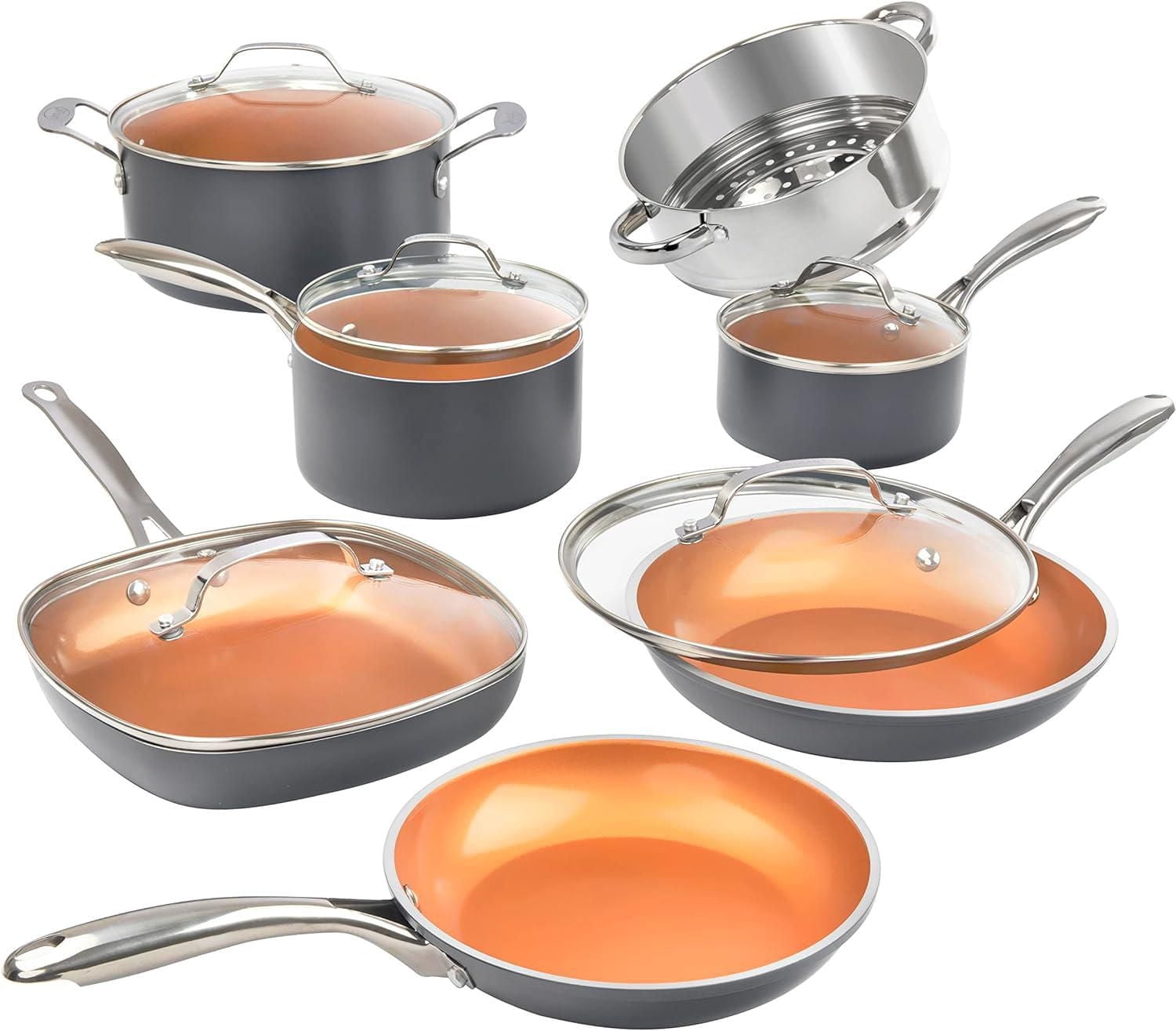 Gotham Steel Diamond 12 Piece Ultra Nonstick Ceramic Pots and Pans Cookware Set Induction Oven Dishwasher Safe