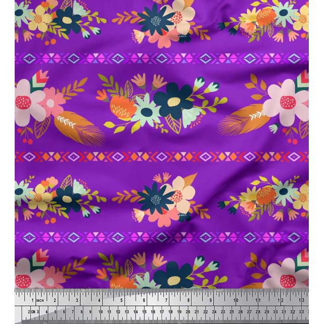 Soimoi Velvet Fabric Leaves & Floral Artistic Decor Fabric Printed Yard 58 Inch Wide