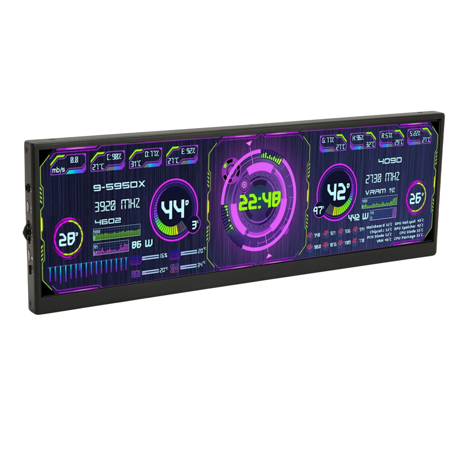 GPU Computer Case Sub Screen, Easy Installation Aluminum Alloy 2880x864 4K 120Hz 12.7 Inch Portable Monitor  for Laptop