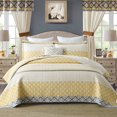 thumbnail image 1 of DDUOXIN Courtepointes Florales Grand Lit - Courtepointe Grand Lit Réversible 100 % Coton avec 2 Couvre-Oreillers, Couvre-Lits Doux Style Ferme Ensemble de Literie Courtepointe Grand Lit Léger, Jaune Gris, Grand Lit, 1 of 4