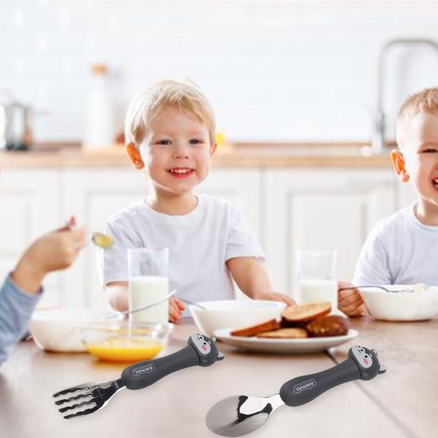 Fourchette et Cuillère Dessin Animé Adorables en Acier Inoxydable, Mignonne Table pour Tout-Petit, Cuillères d'Entraînement à l'Alimentation en Acier pour Tout-Petit, Fourchettes, Vaisselle Animale Portable pour Enfants, Ensemble de Vaisselle avec