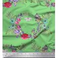 thumbnail image 1 of Soimoi Green Crepe Silk Fabric Insect,Rose & Wreath Flower Decor Fabric Printed BTY 42 Inch Wide, 1 of 3
