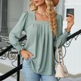 thumbnail image 2 of Besolor Hauts à Encolure Carrée pour Femmes Blouse à Manches Longues Bouffantes de Printemps Tunique Plissée Décontractée Chic Automne 2024 Vert, 2 of 7