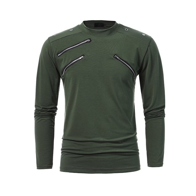 DPTALR T-shirt Décontracté Uni à Manches Longues pour Hommes avec Col Rond, Chandail à Enfiler et Fermeture Éclair
