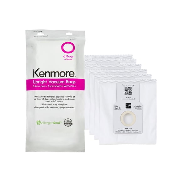 Kenmore 53294 Style O HEPA Cloth Vacuum Bags for Kenmore Upright Vacuum Cleaners 6 Pack,White