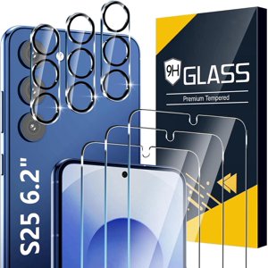 3 Pack Glass Screen Protector for Samsung Galaxy S25 [6.2 inch] + 3 Pack Camera Lens Protector, 9H Tempered Glass, Fingerprint Unlock, HD Clear Case Friendly Anti-Scratch