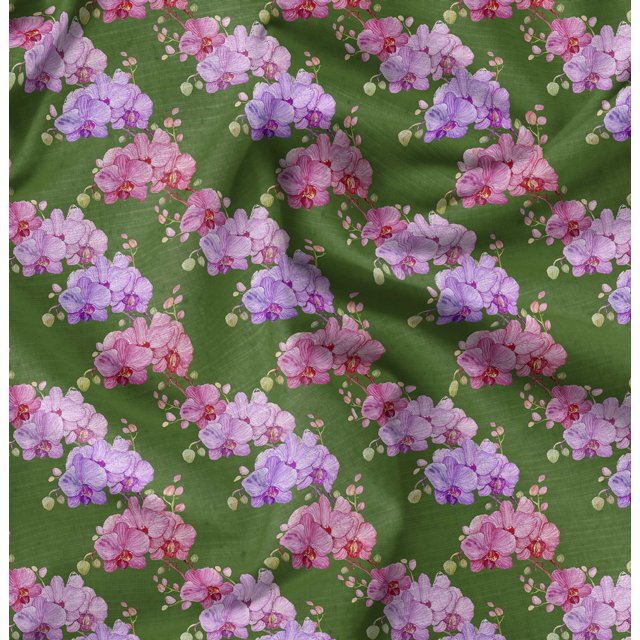 Soimoi Green Modal Satin Fabric Leaf Floral Print Sewing Fabric Yard 42 Inch Wide