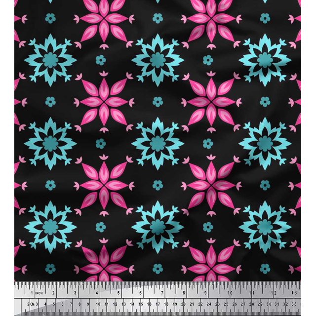 Soimoi Velvet Fabric Artistic Floral Print Fabric by Yard 58 Inch Wide