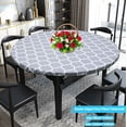 thumbnail image 1 of Apmemiss Clearance Waterproof Round Table Cover Fitted Clear Vinyl Tablecloth Elastic Oil-proof Wipeable Indoor Outdoor Plastic Table Cover Blue Leaf, 1 of 5