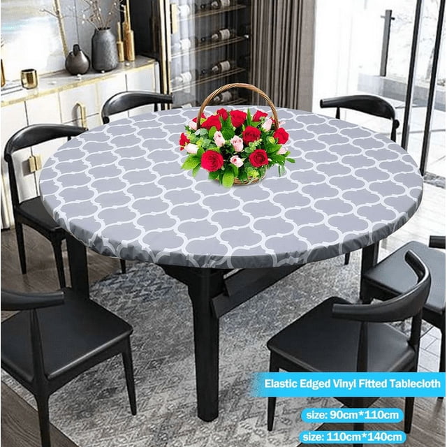 Apmemiss Clearance Waterproof Round Table Cover Fitted Clear Vinyl Tablecloth Elastic Oil-proof Wipeable Indoor Outdoor Plastic Table Cover Blue Leaf