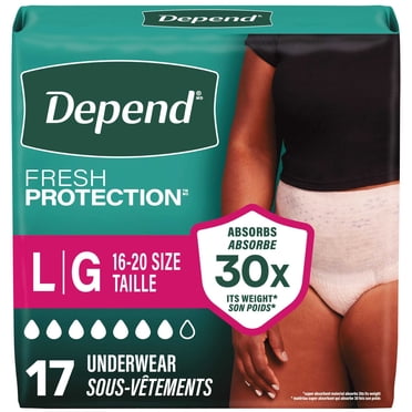 Depend Fresh Protection Incontinence Underwear for Women, Adult Diapers, L, 17 Count