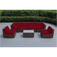 thumbnail image 1 of Ohana Ensemble de Conversation Sectionnel pour Terrasse Extérieure de 7 Pcs, Osier Brun Mélangé avec Coussins Sunbrella Rouges - Aucun Assemblage avec Housse de Terrasse Gratuite, 1 of 4
