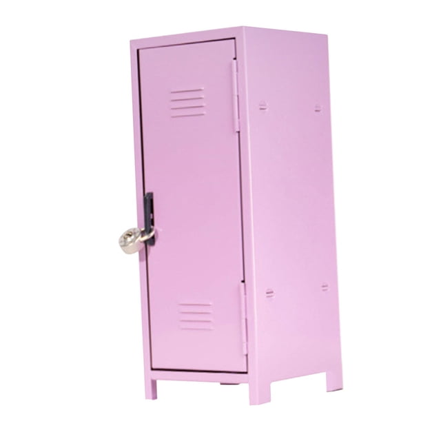 veasfak Mini Locker Decorative Iron Girls Lockbox for Stationery Jewelry Living Room pink