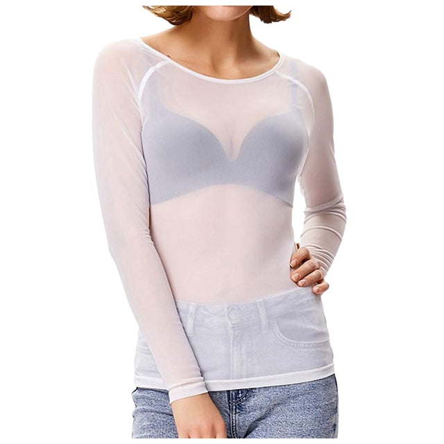 Chemise en Maille Transparente à Manches Longues pour Femmes Polyester pour Superposition dans Différentes Saisons