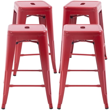 FDW Metal Stools Bar Stools 24 Inch Counter Height Stackable Barstools Indoor Outdoor Patio Furniture Dining Backless Kitchen Bar Set of 4, Red
