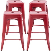 FDW Metal Stools Bar Stools 24 Inch Counter Height Stackable Barstools Indoor Outdoor Patio Furniture Dining Backless Kitchen Bar Set of 4, Red