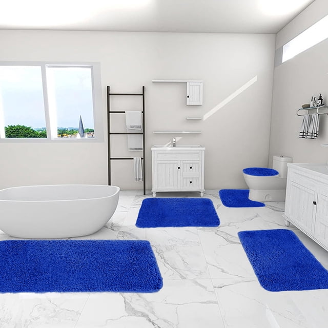 Wzzjkit 5 Piece Bathroom Rug Set - Plush Bath Mat Set Quick-Dry Soft Bathroom Mat with Rubber Backing, Absorbent Bathroom Rug Set, Washable Bath Rugs for Bathroom - Bath Mats