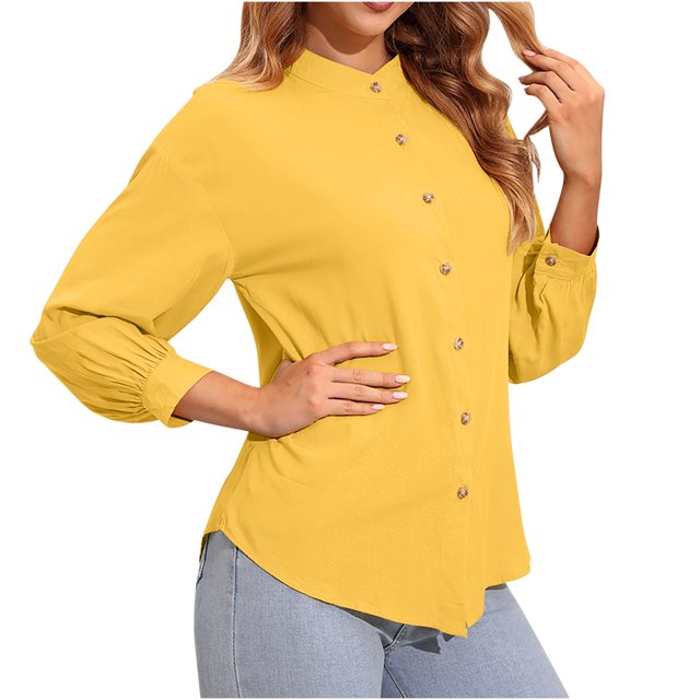 Yuyuzo Womens Shirts Long Sleeve Button down V Neck Solid Color Basic Fall Going out Tops for Women Blouse
