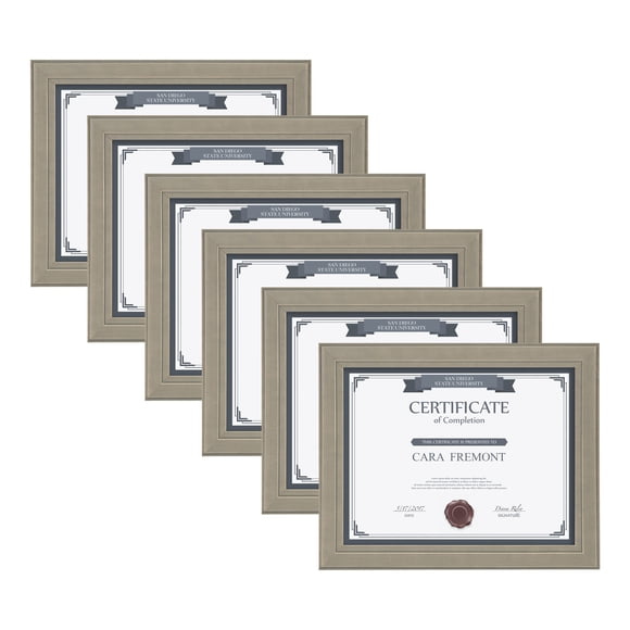 DesignOvation Kieva Solid Wood Document Framess, Distressed Gray 8.5x11, Pack of 6