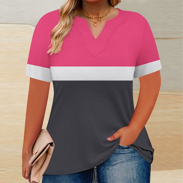 LOVZFMLL T-Shirts d'Été pour Femmes à Col en V Imprimés, Coupe Ample, Manches Courtes