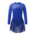 thumbnail image 1 of Sxiwei Kids Girls Long Sleeve Mesh Splice Figure Skating Dress with Rhinestone Keyhole Back Gymnastic Royal Blue 12, 1 of 6