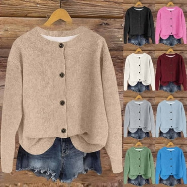 Wiyuqeen Cardigans pour Femmes Col Ras du Cou à Boutons Veste en Tricot Manteaux Manches Longues Uni Automne Hiver Cardigan Manteau