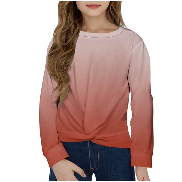 Posijego Chandail en Molleton pour Petite Fille, Col Rond, Manches Longues, Torsade devant, Crop Top Athlétique