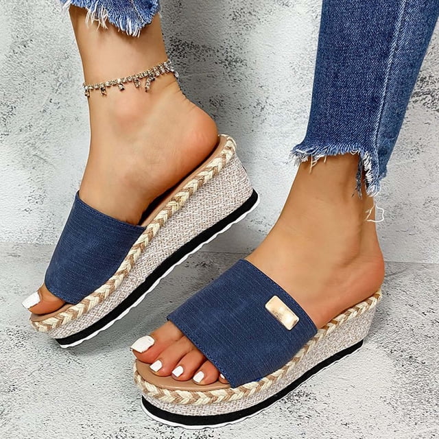 LSLJS Pantoufles d'Été de Plage pour Femmes à Nœud, Plateforme, Talons Compensés, Chaussures Grande Taille, Pantoufles pour Femmes