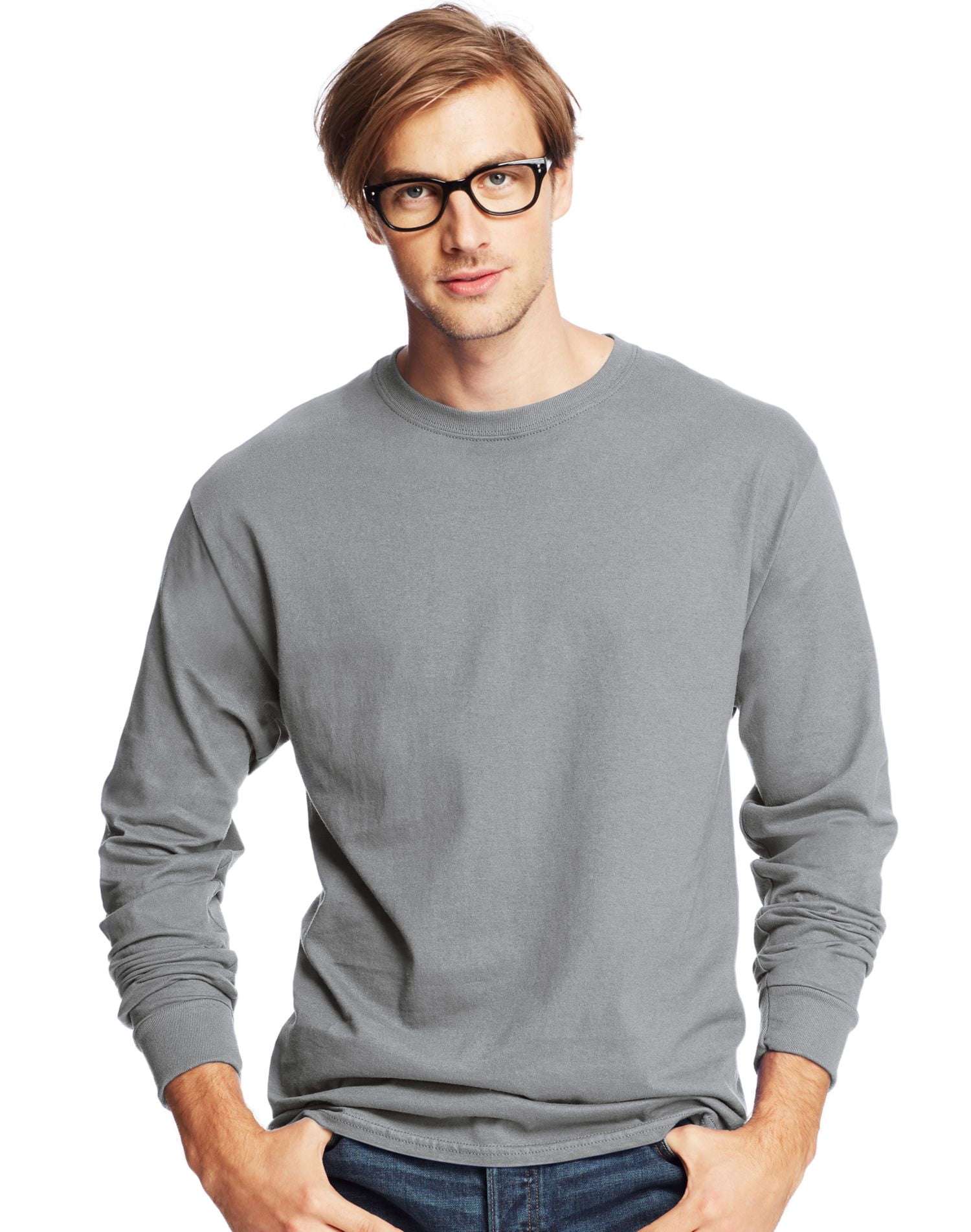 Hanes T-Shirts à Manches Longues à Col Ras du Cou ComfortSoft pour Hommes, Lot de 4, 3TG, Acier Clair