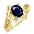 thumbnail image 3 of RYLOS Rings for Women 14K Yellow Gold Greek Key Designer Ring 9X7MM Gemstone & Diamond Ring September Sapphire Jewelry  Size 6, 3 of 7