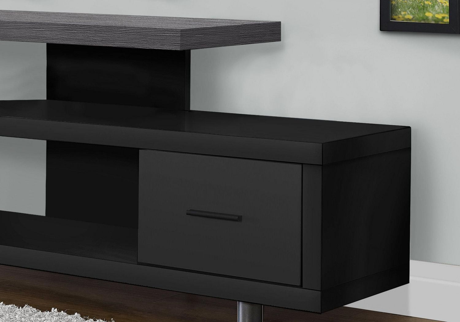Monarch Specialties Tv Stand, 60 Inch, Console, Media Entertainment Center, Storage Cabinet, Living Room, Bedroom, Laminate, Black, Grey, Contemporary, Modern