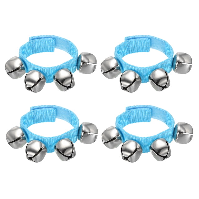 Unique Bargains 4 Pcs Clochettes de Poignet, Clochettes à Grelots Clochettes de Cheville Instruments de Percussion Rythme Musical pour Fête Noël, Bleu