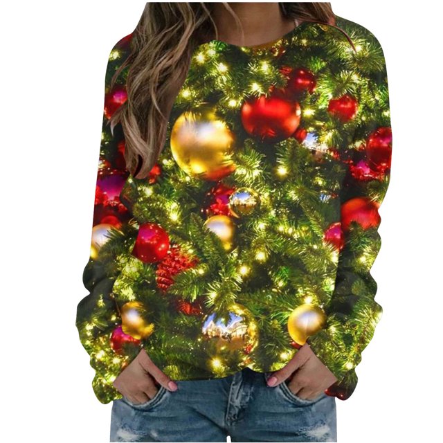 Pisexur Chandail en Molleton de Noël pour Femmes Sans Capuche Imprimé Graphique Vacances Col Rond Chandail en Molleton Ample Surdimensionné Automne Mode Décontracté Chandail à Manches Longues pour Femmes