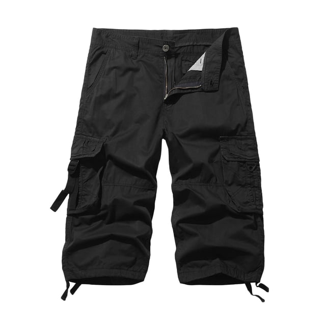 FAIWAD Men's Casual Elastic Waist Zipper Multi-Pockets Short Pants Drawstring Hem Loose Outdoor Shorts